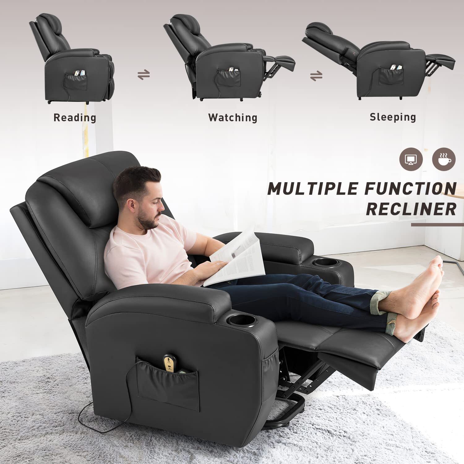 🔥ONLY $22.99🔥✨Faux Leather Power Lift Recliner Chair with Massage and Heating Functions✨