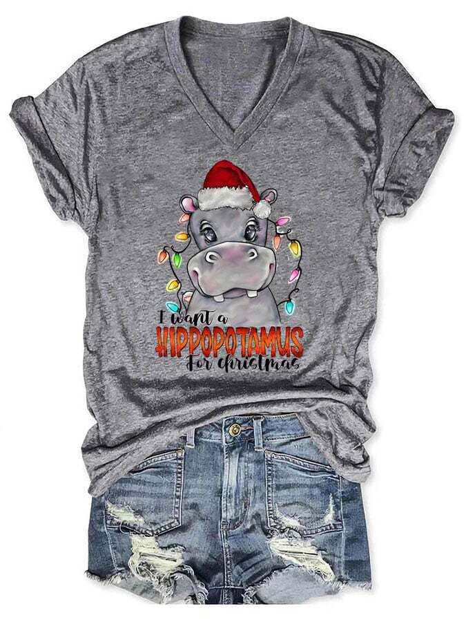 I Want A Hippopotamus For Christma Printed Casual T-Shirt