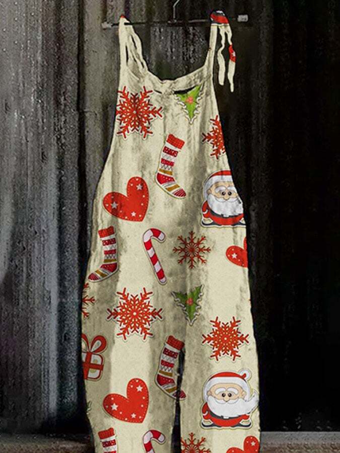 Christmas Khaki Print Jumpsuit