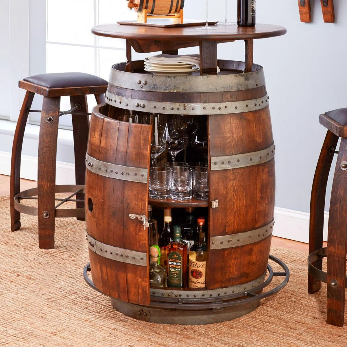 🔥Clearance Sale $29.98🔥✨Oak Wine Barrel Table(1 TABLE + 2 CHAIRS)