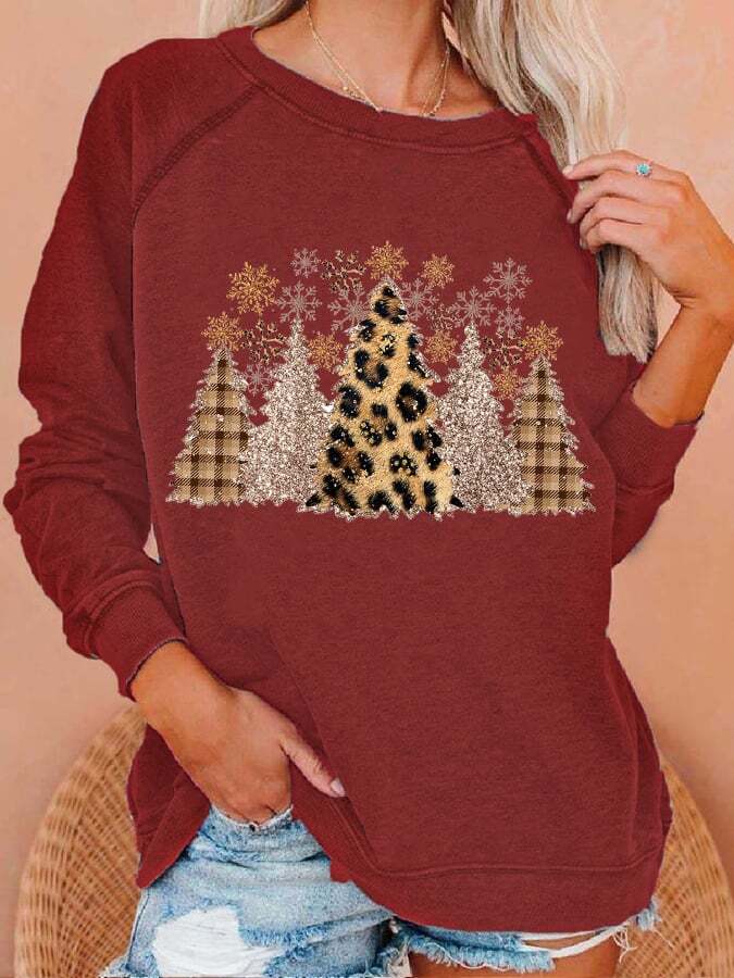 Women's Leopard Christmas Tree Print Sweatshirt