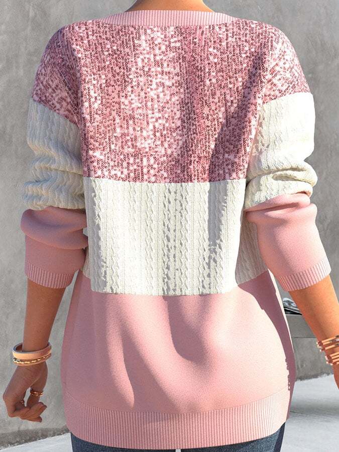 Casual Sequin Zip Contrast Print Sweatshirt