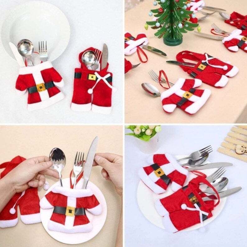 6 Pieces Christmas Silverware Holders Knife Fork Pouch Bag