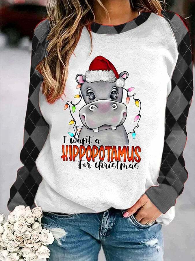 I Want A Hippopotamus For Christma  Printed Long Sleeve Sweatshirt