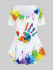 Paint Splatter Palm Printed Tee and Leggings Plus Size Matching Set Outfit