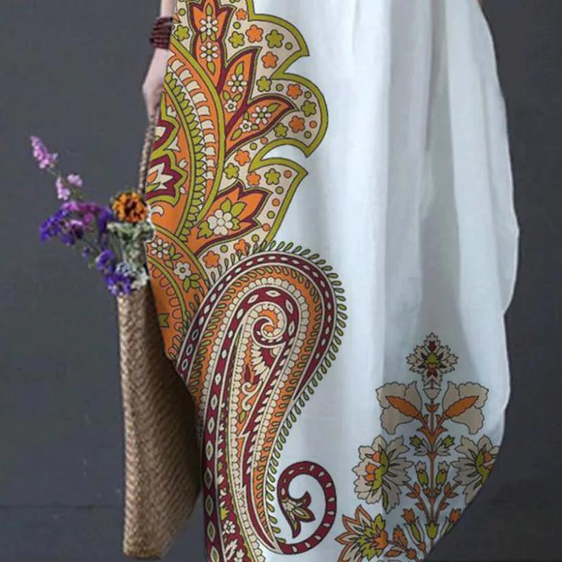 Women's Ethnic Print Long Sleeve Loose Dress