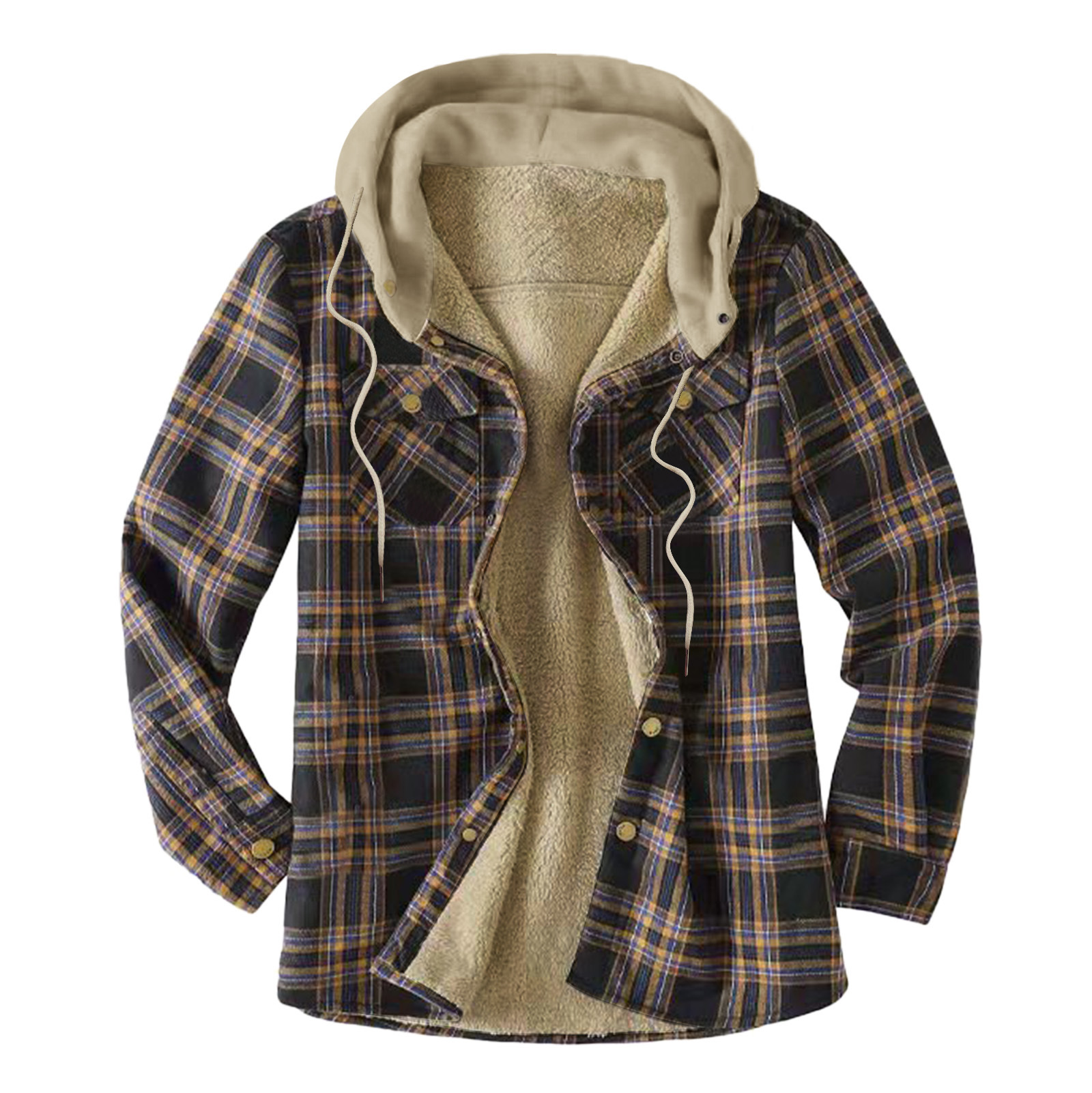 Men's Autumn And Winter Outdoor Plaid Hooded Jacket