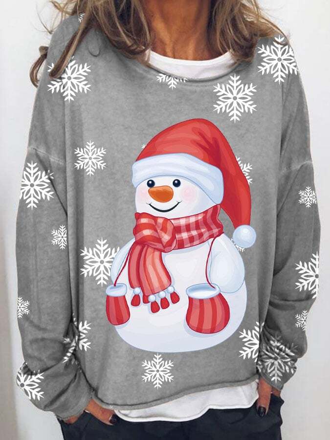 Women's Christmas Snowman Print Long Sleeve T-Shirt