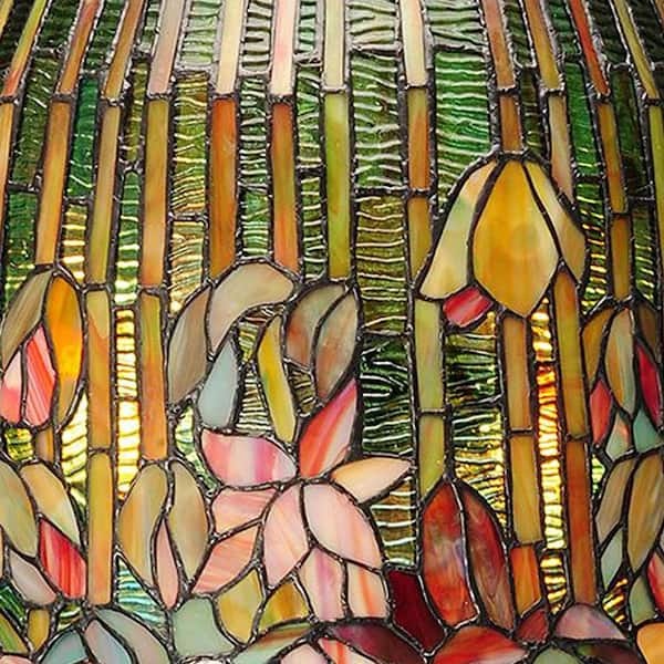 29 in. Multi-Colored Table Lamp with Pond Lily Stained Glass Shade