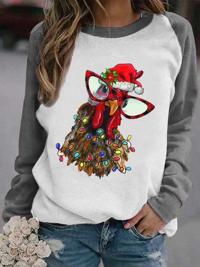 Women's Merry Christmas Chicken Print Casual Sweatshirt
