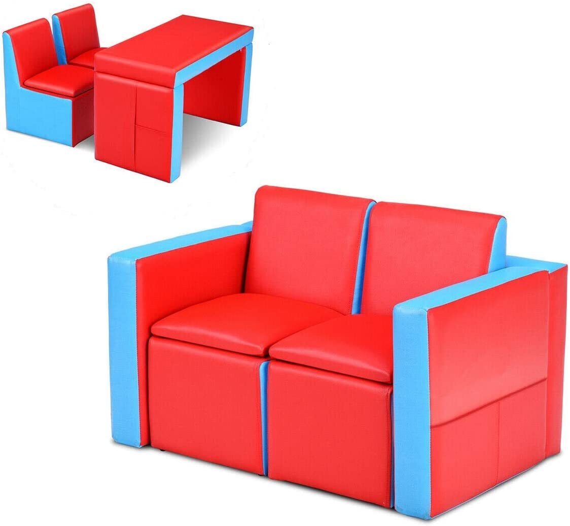 Kids Sofa, 2 in 1 Double Sofa Convert to Table and Two Chairs