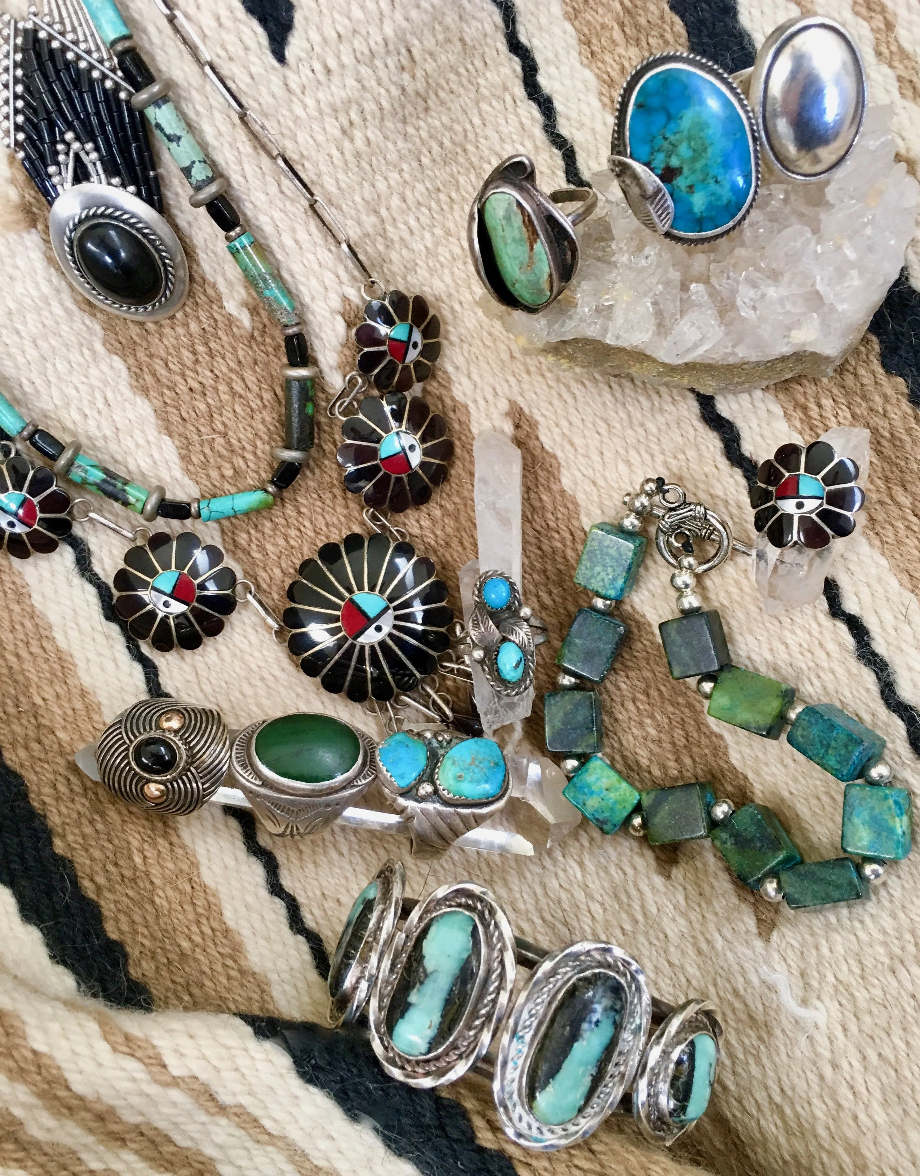 Rare Carlin Mine Turquoise Row Bracelet Navajo Sterling Silver Vintage
