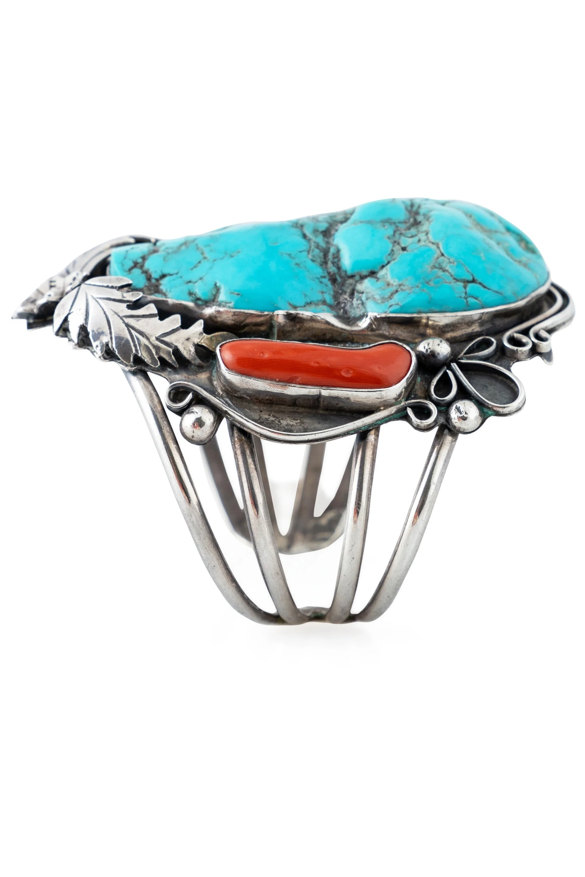 Cuff, Turquoise & Coral, Statement, Vintage, 2684