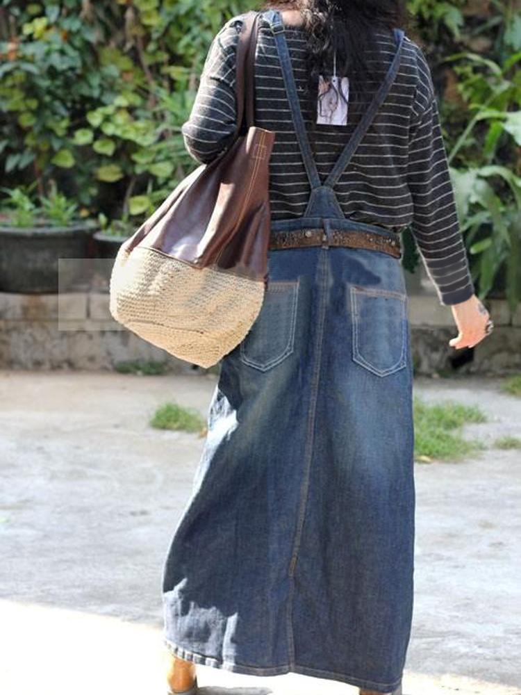 Jean Dress Skirt with Loose Straps