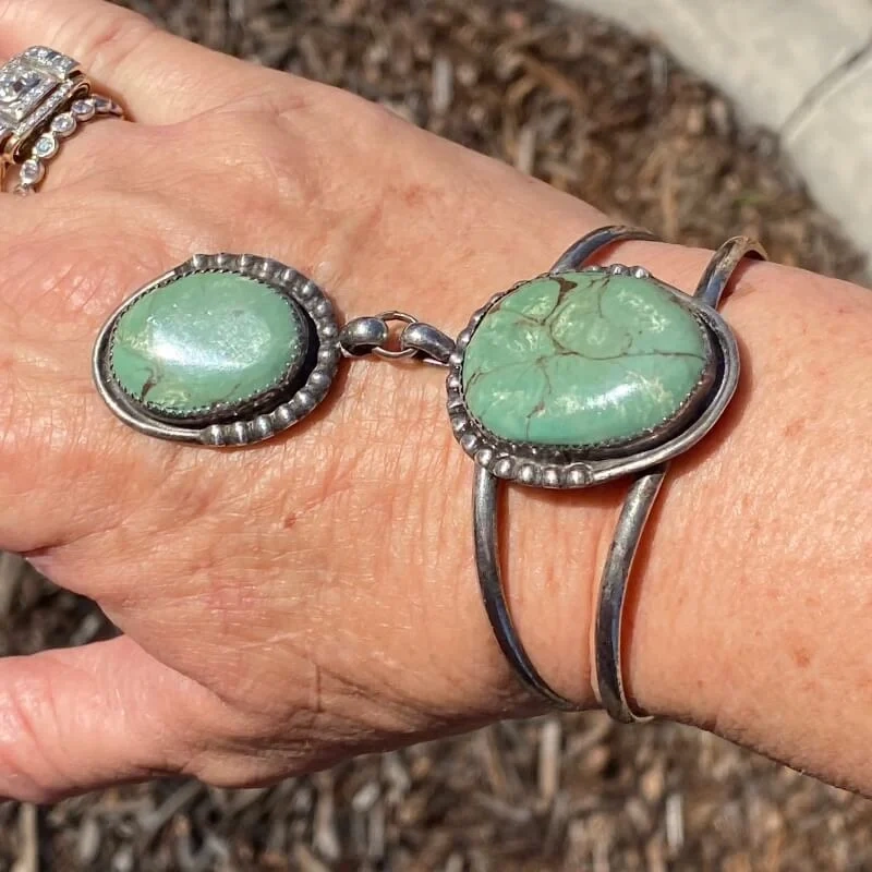 Mint Green Turquoise Bracelet by Navajo Benjamin Becenti Sterling Silver