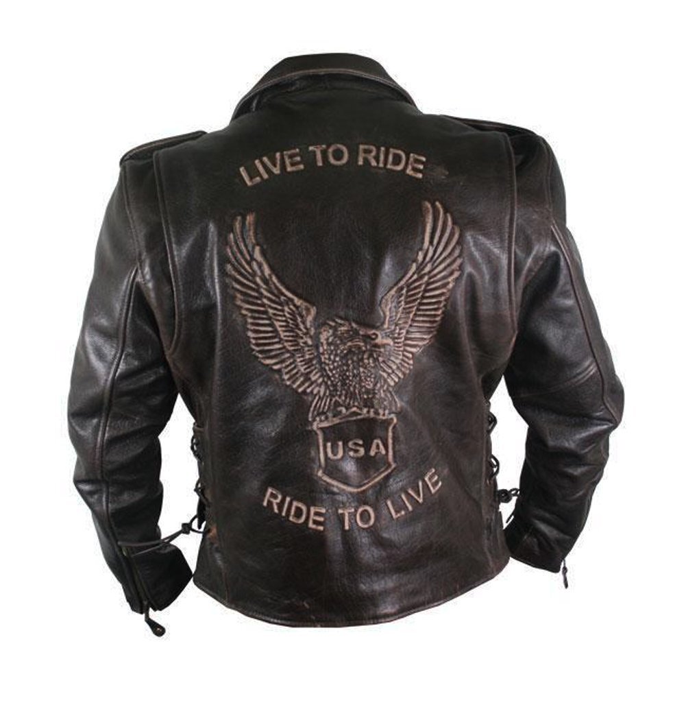 Men's Distressed Retro Brown USA Embossed Eagle Leather Jacket