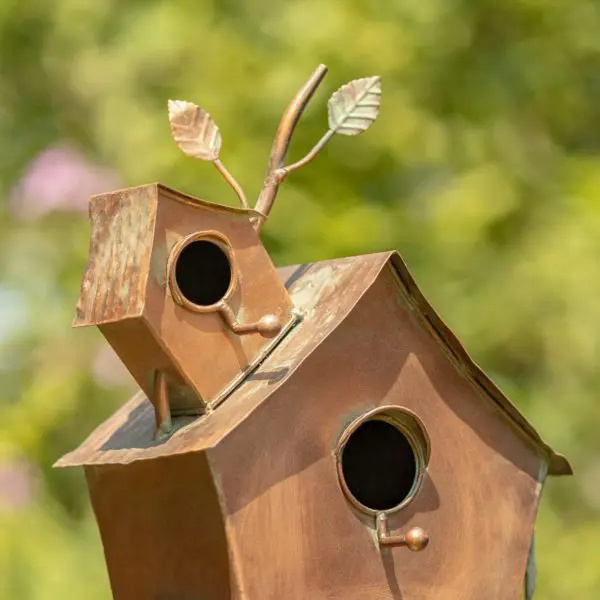 Copper Bird House Stake with A-Frame Roof