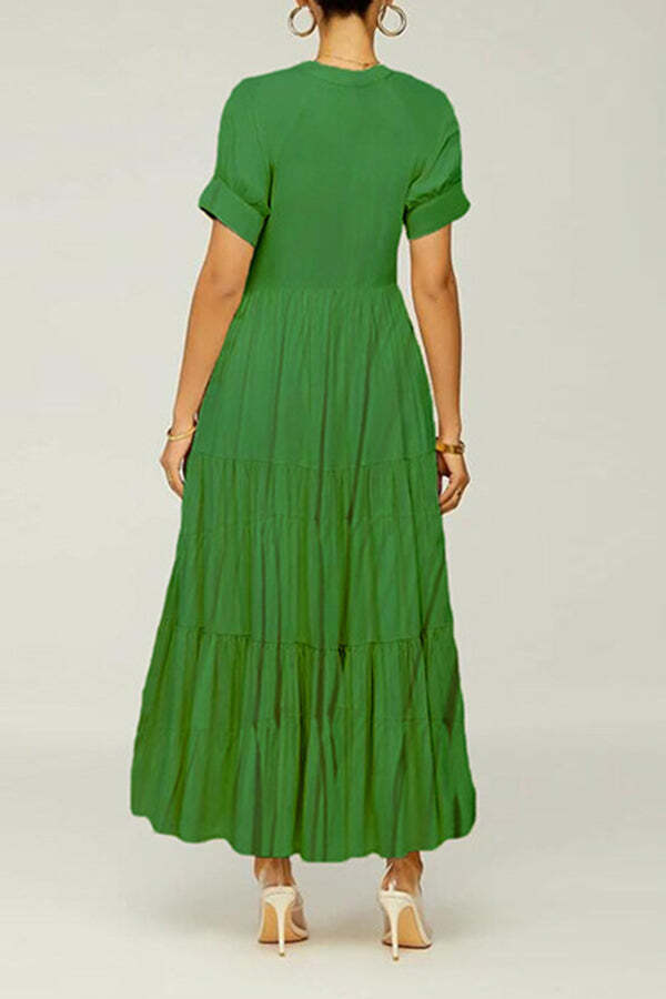 Green Ruched Loose Maxi Dress
