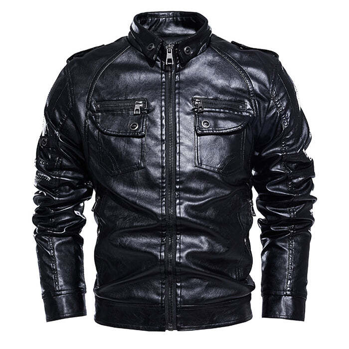 Fashion Retro Motorcycle Thick  Men's Leather Jacket