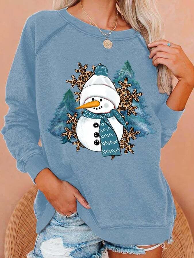Women's Christmas Snowman Funny Graphic Print Casual Crew Neck Loose Sweatshirts