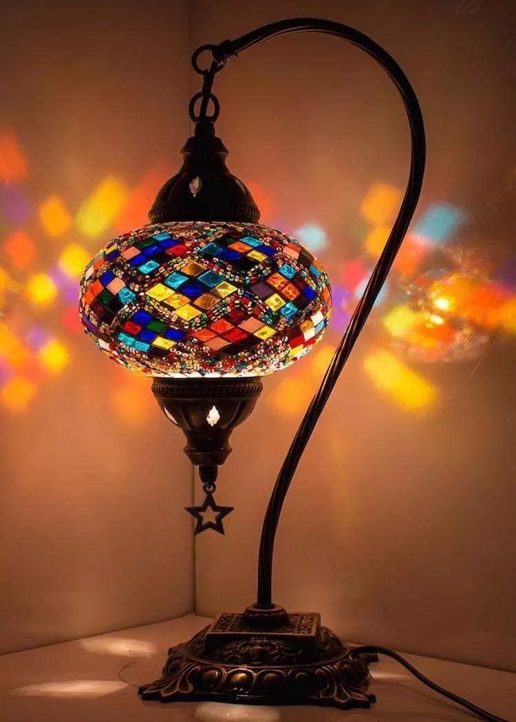 Colorful Mosaic Gooseneck Table Bedside Lamp