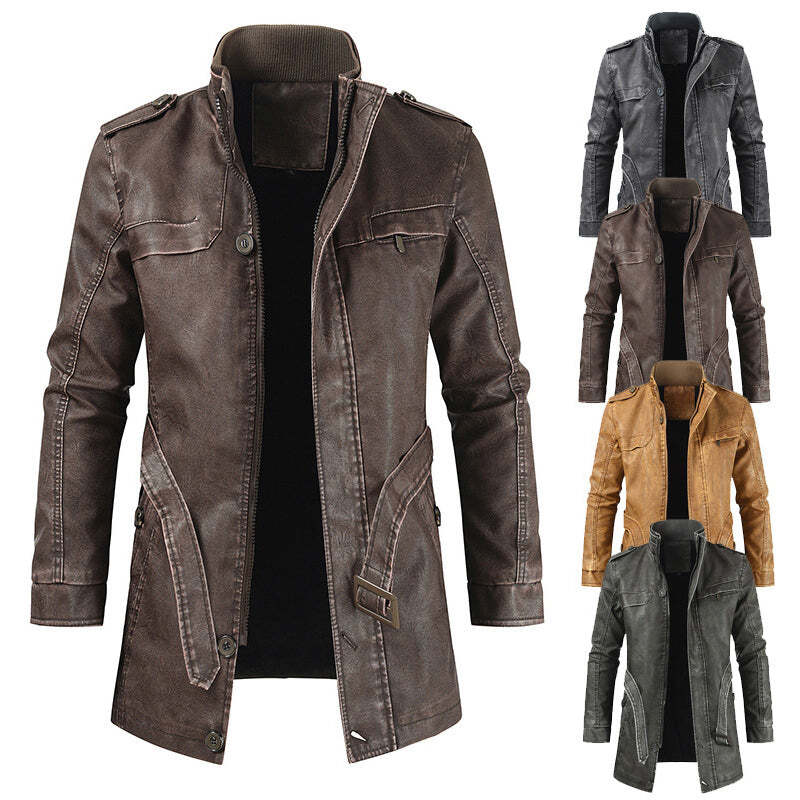 Fashion Stand-up Collar Slim Thick  Men's Leather Jacket