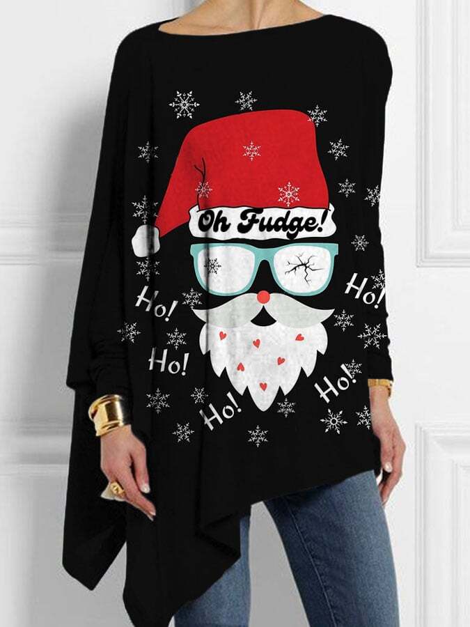 Women's Oh Fudge! A Christmas Story Santa Print Irregular Top