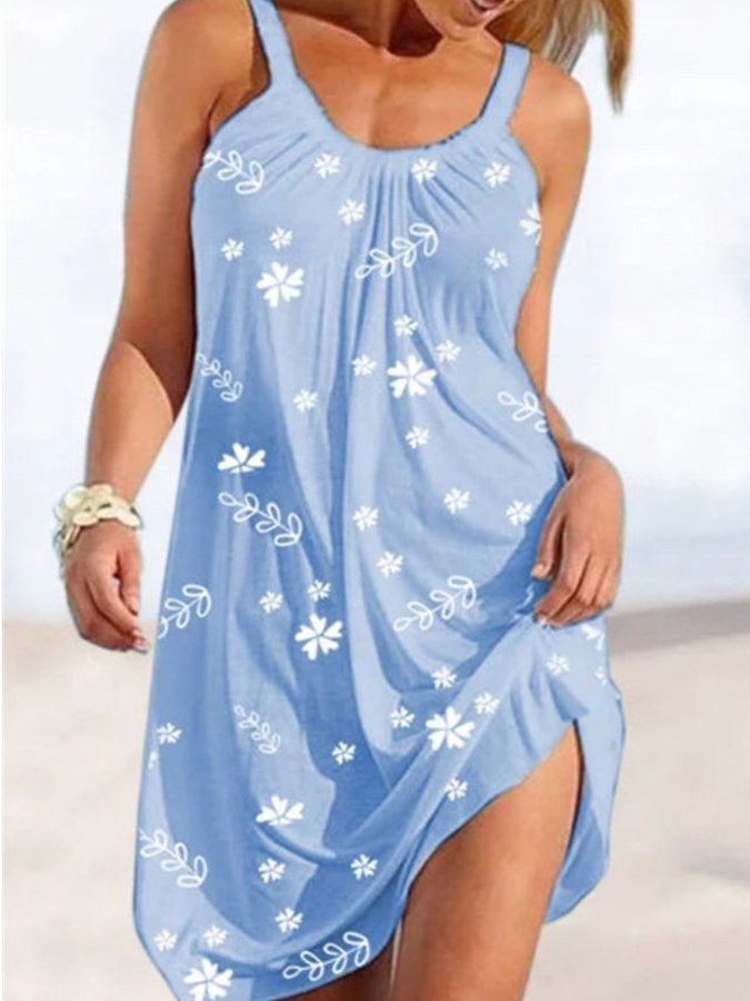 Printed Loose Resort Strap Beach Dress