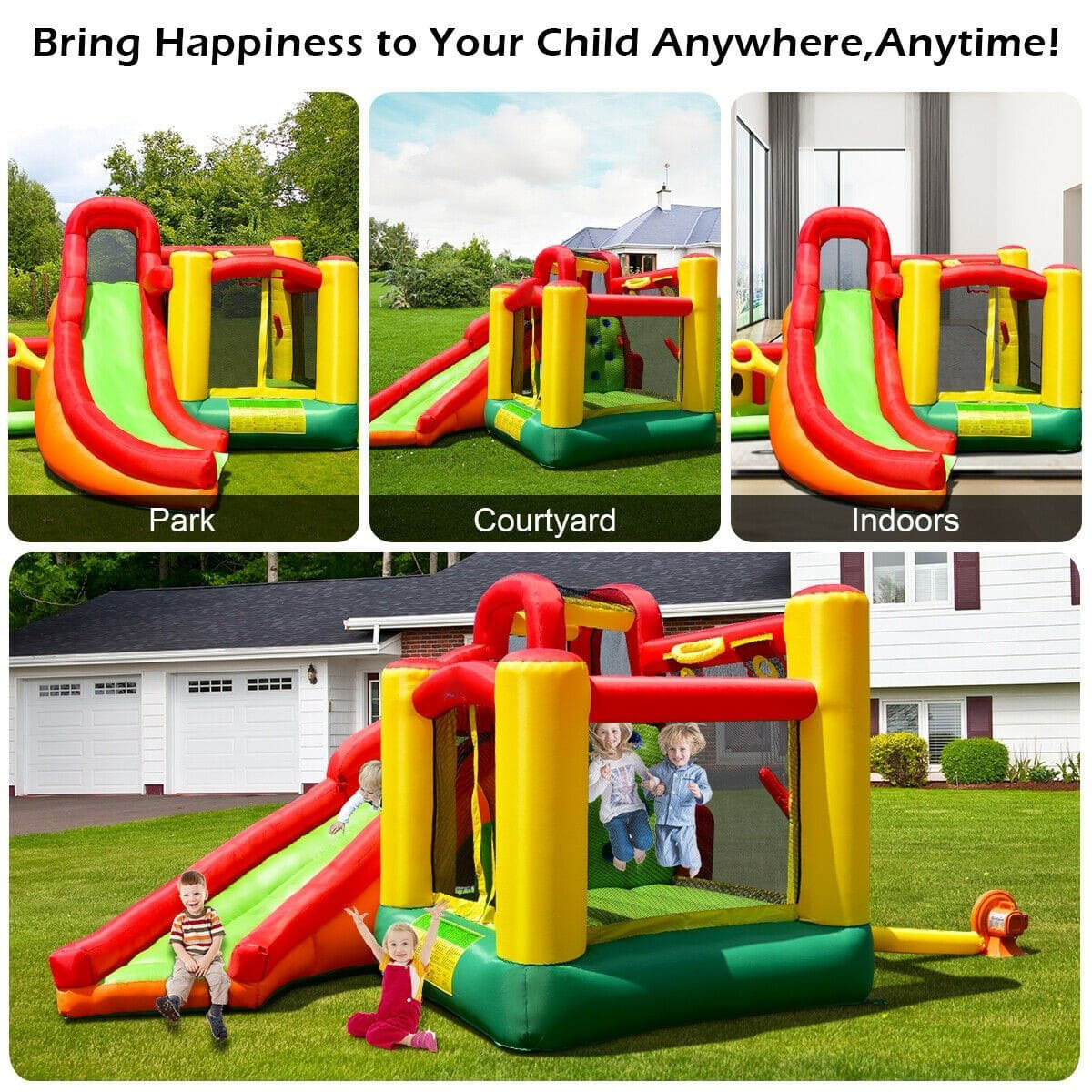 Kids Inflatable Slide House Castle Jumper Bouncer with 780W Air Blower