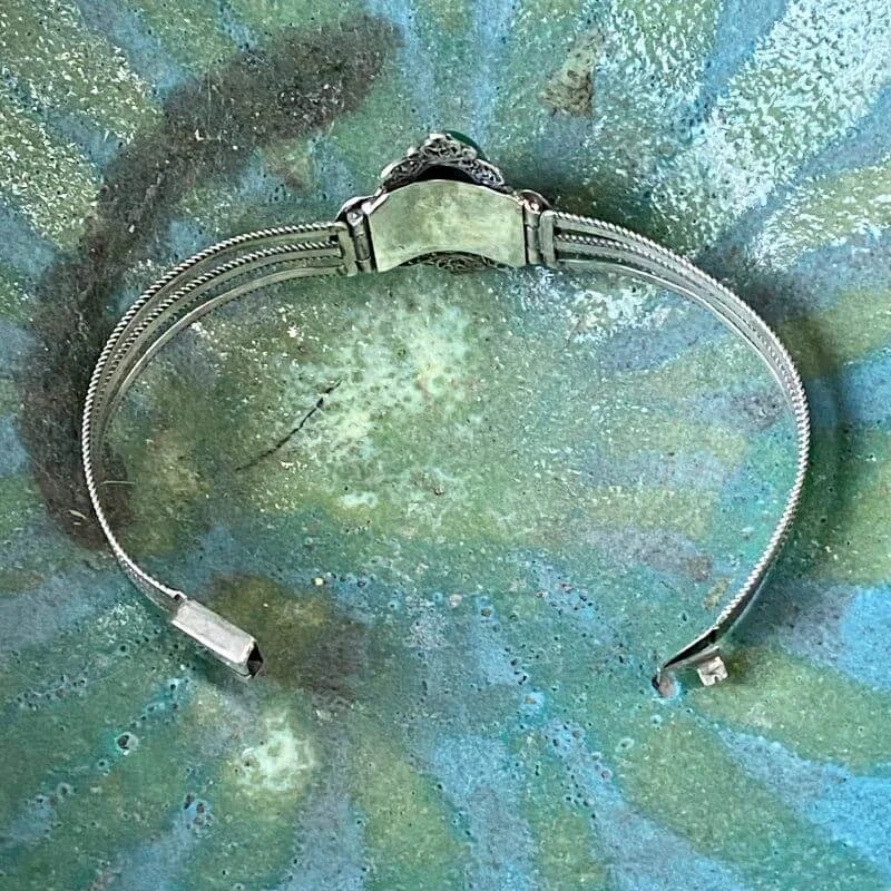 Malachite Bangle Bracelet in Sterling Silver