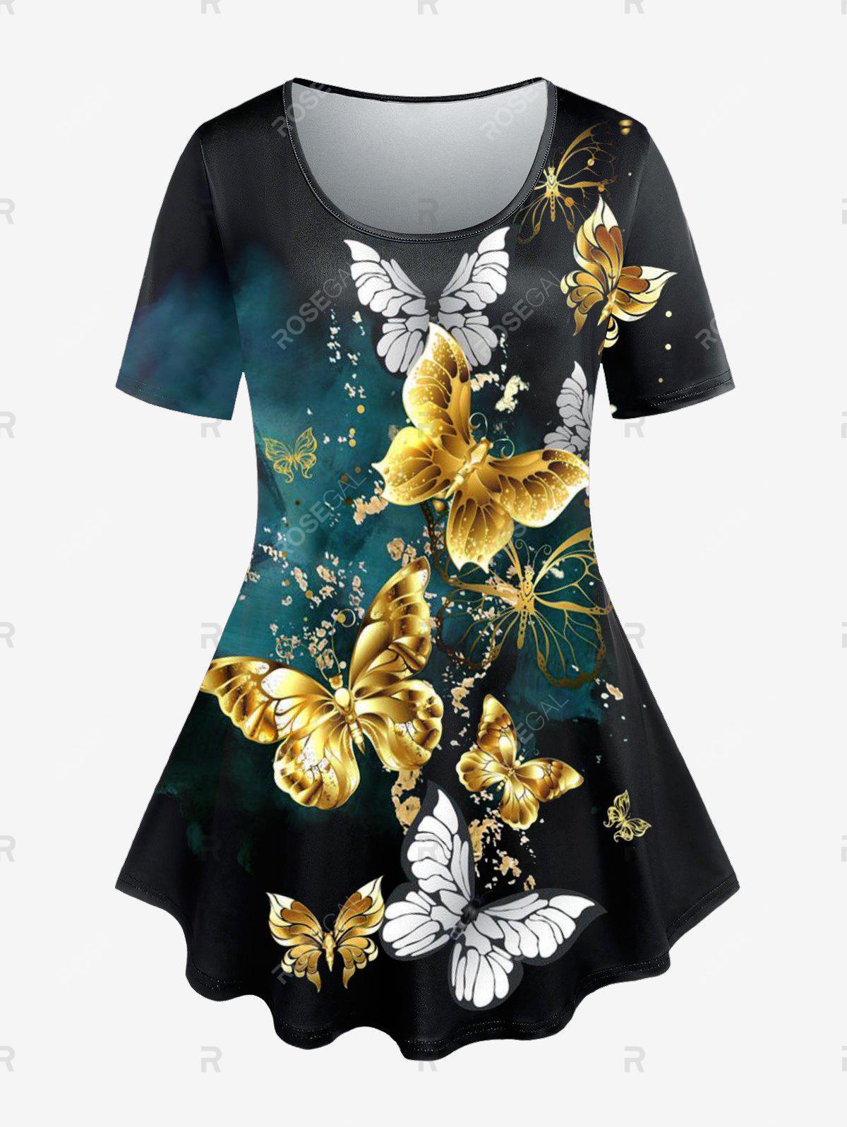 Butterfly Print Tee and Leggings Plus Size Summer Outfit