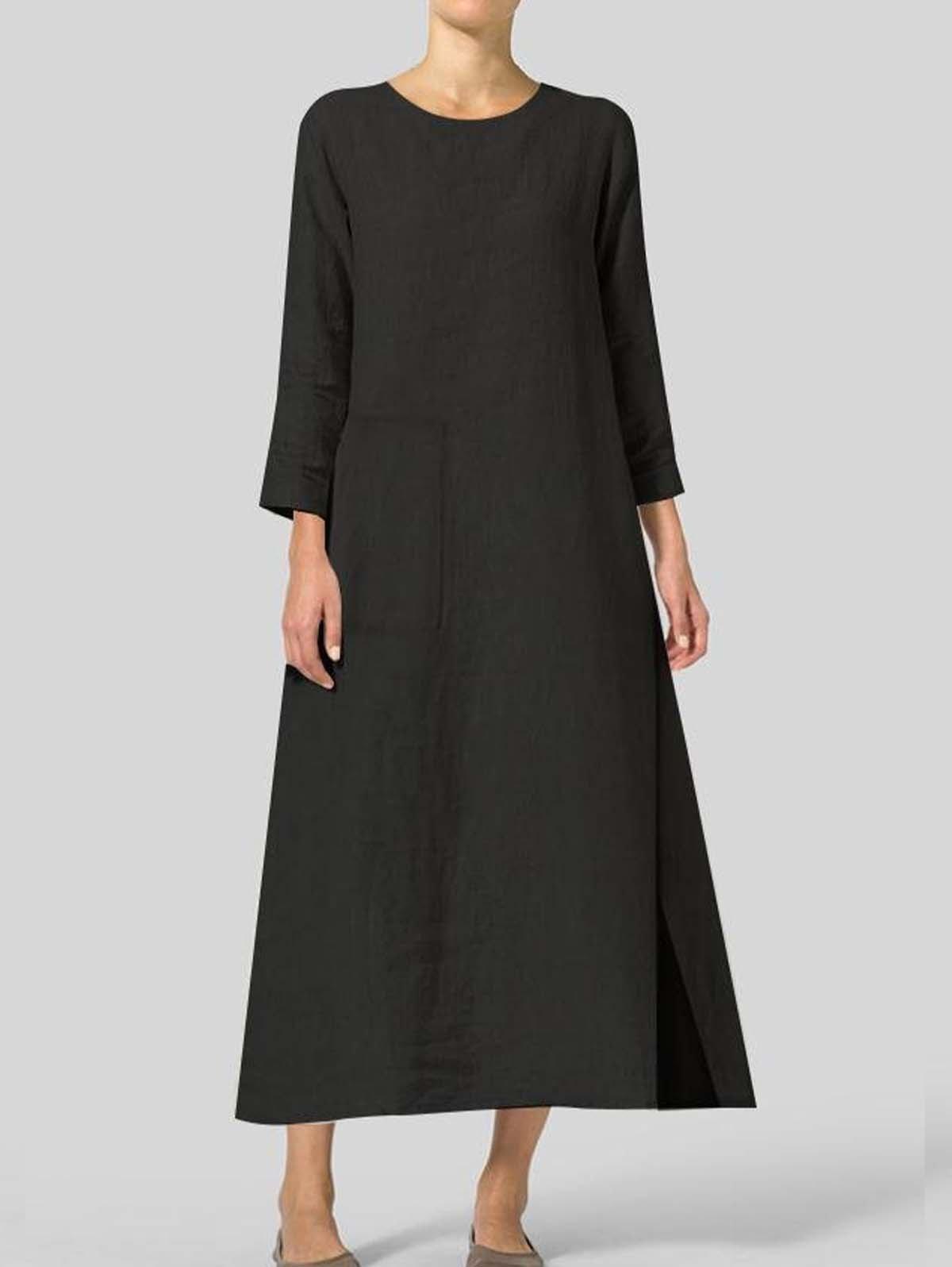 Women's Vintage Side Pocket Slit Side Midi Dress