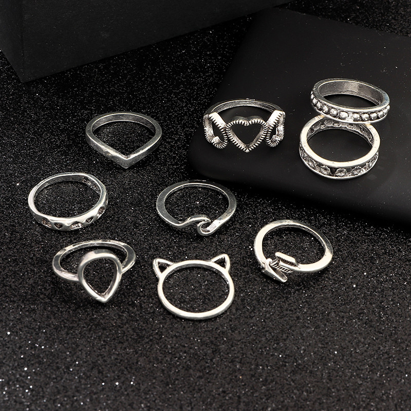 Cute Fashion Loving Cat Nine-piece Ring