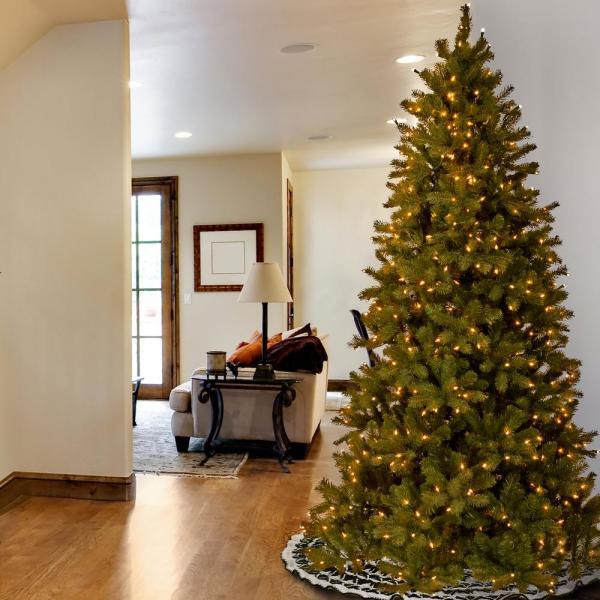 9 ft. Feel Real Down Swept Douglas Slim Fir Hinged Artificial Christmas Tree with 800 Clear Lights