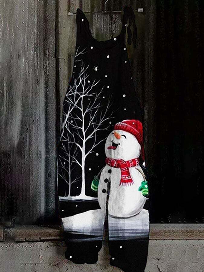 Christmas Snowman Print Jumpsuit