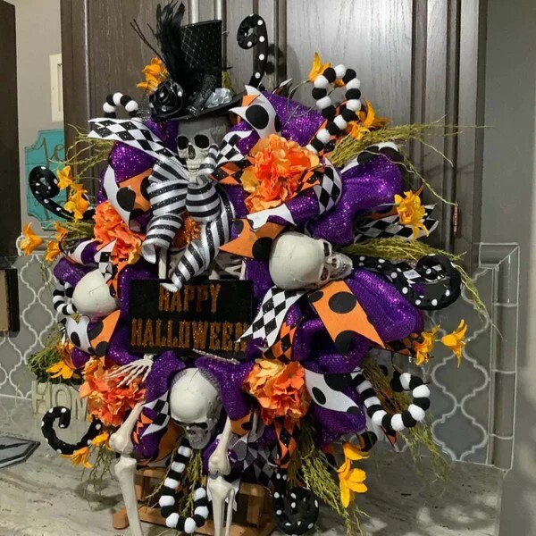 Halloween Purple Skull Wreath