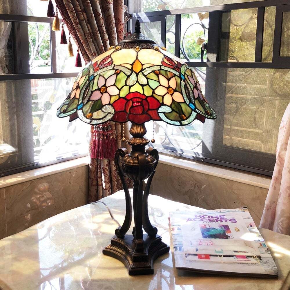 Floral 2-light Antique Bronze Table Lamp