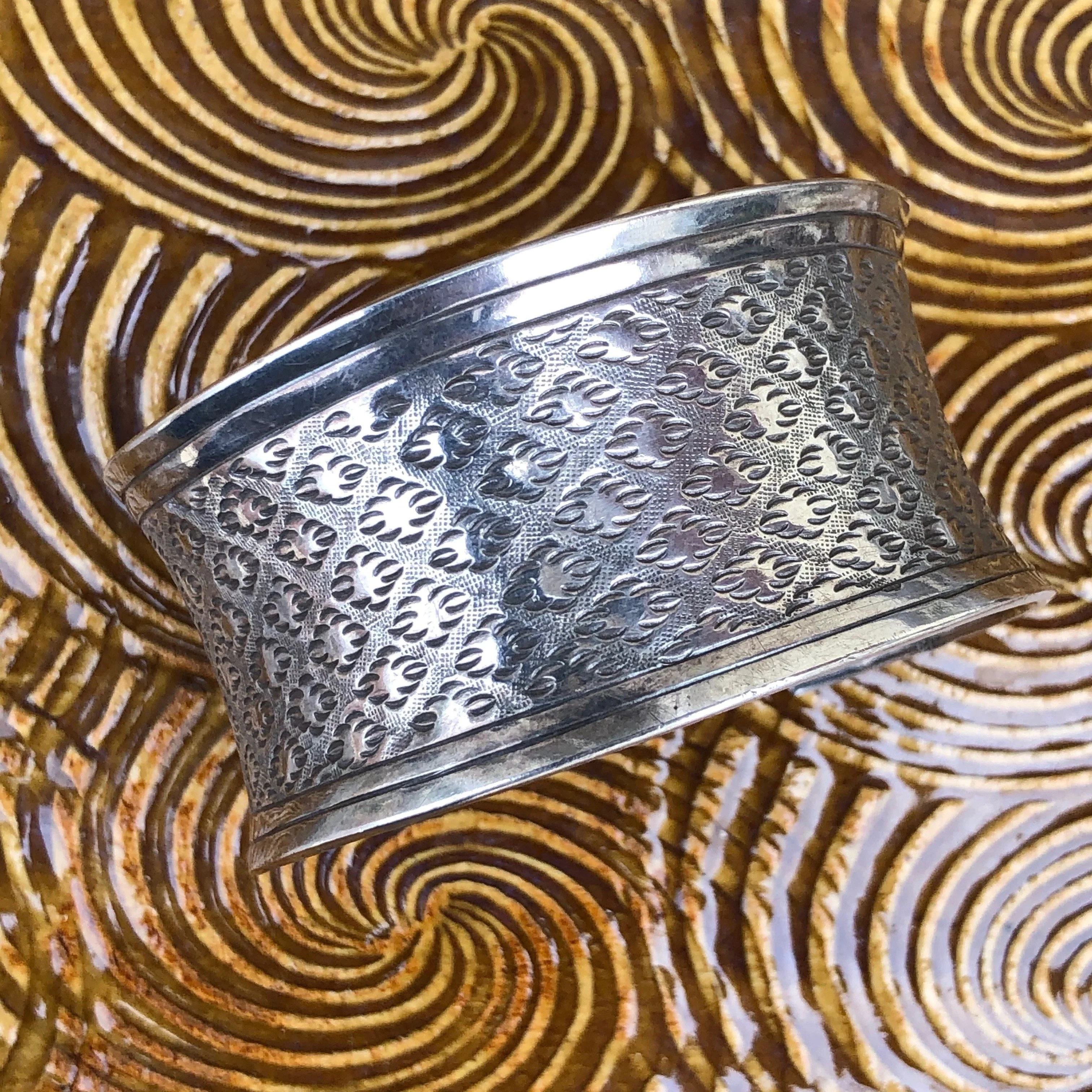 Sterling Silver Wide Stamp Decorated Cuff Bracelet