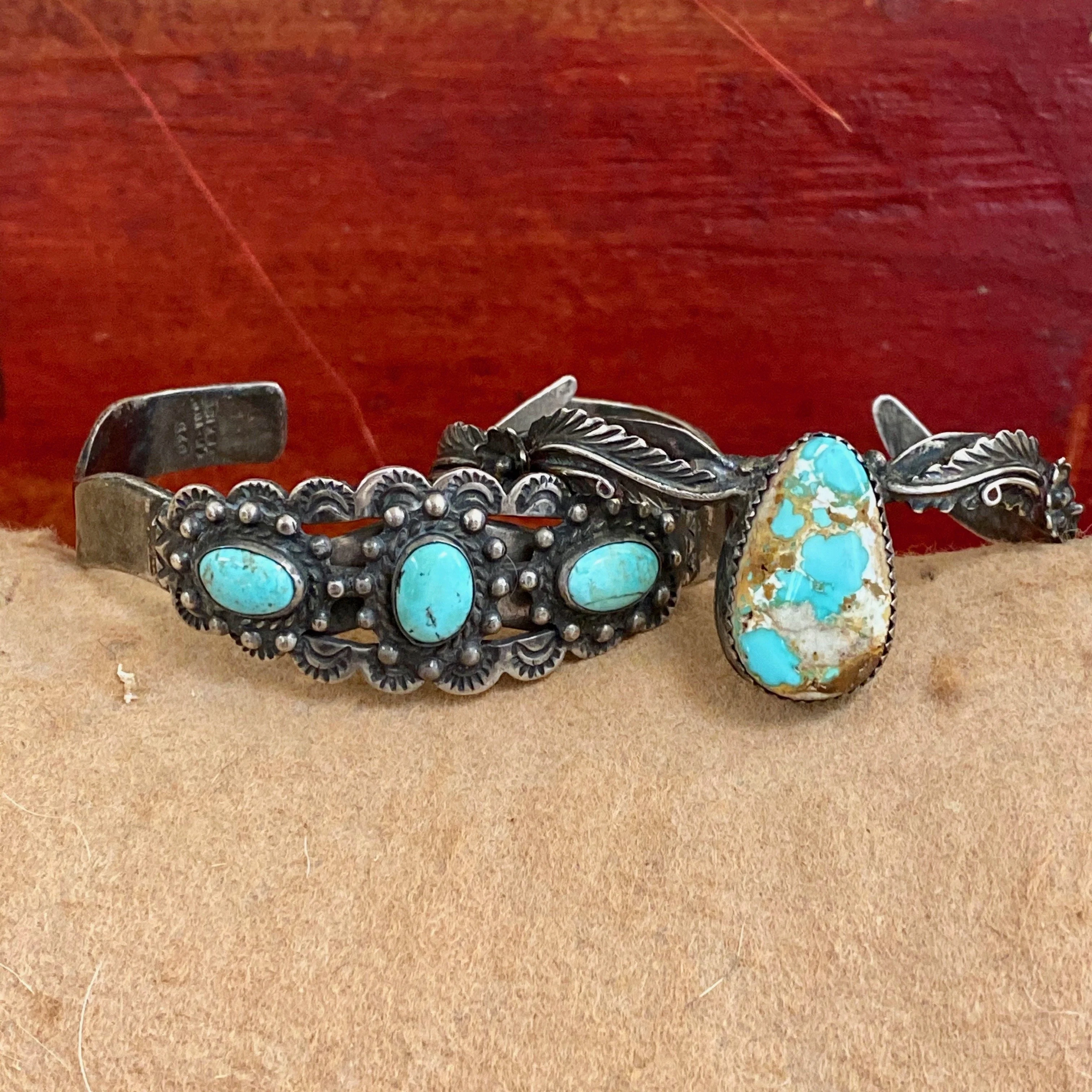 Fred Harvey Turquoise and Sterling Silver Pretty GIrl Bracelet