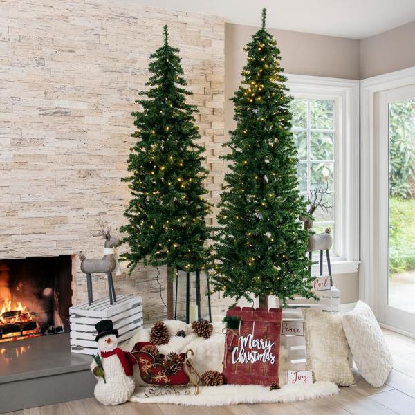 7.5 ft. Pre-Lit LED Pencil Alpine Artificial Christmas Tree with 350 Warm White Lights
