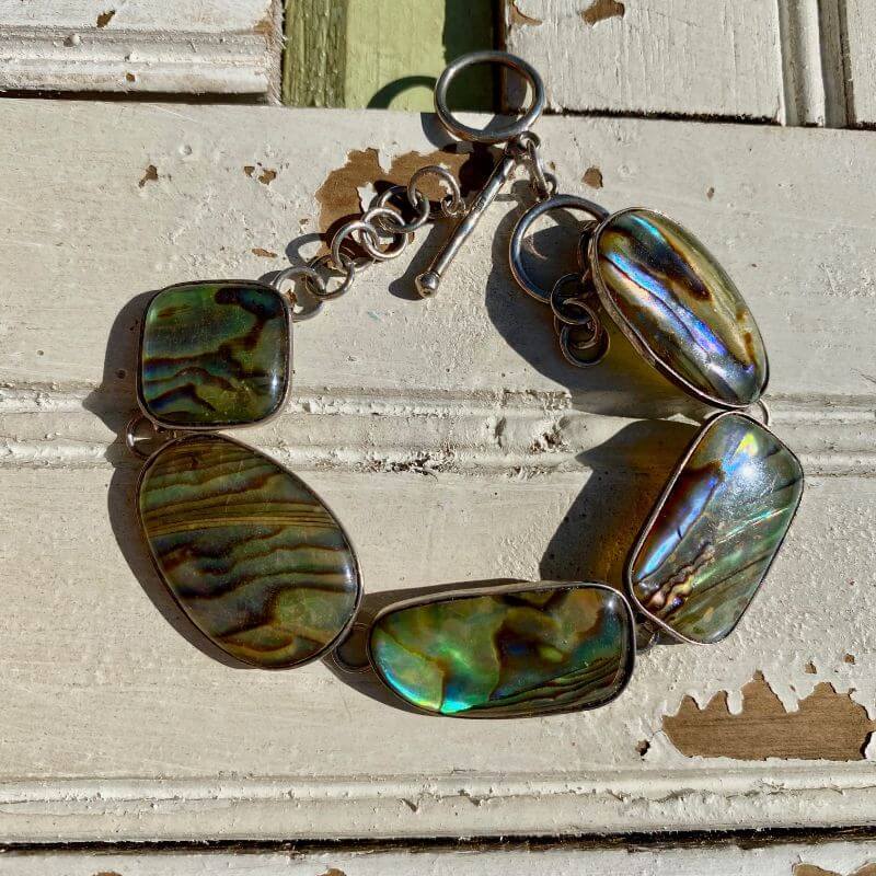 Bright Natural Abalone Panel Bracelet in Sterling Silver