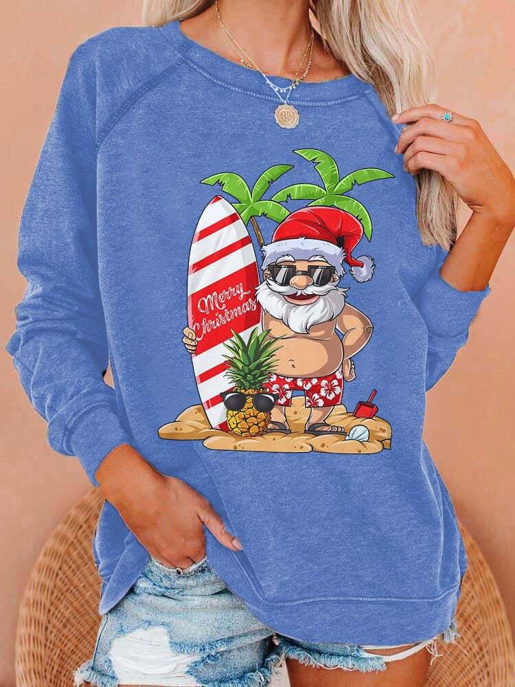 Women's Merry Christmas Santa Coconut Tree Print Casual Sweatshirt