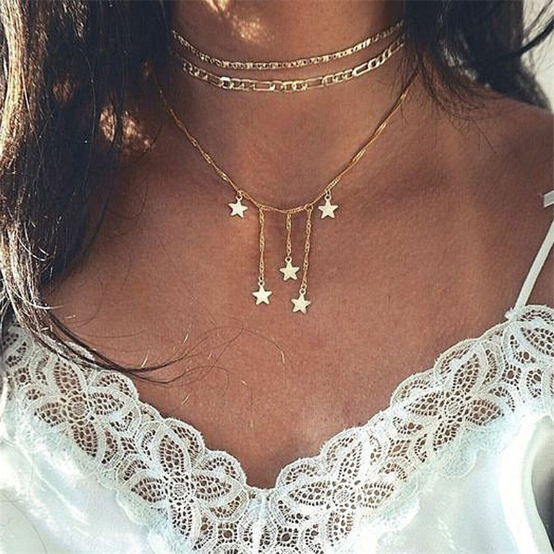 Women's multi-layer five-pointed star necklace