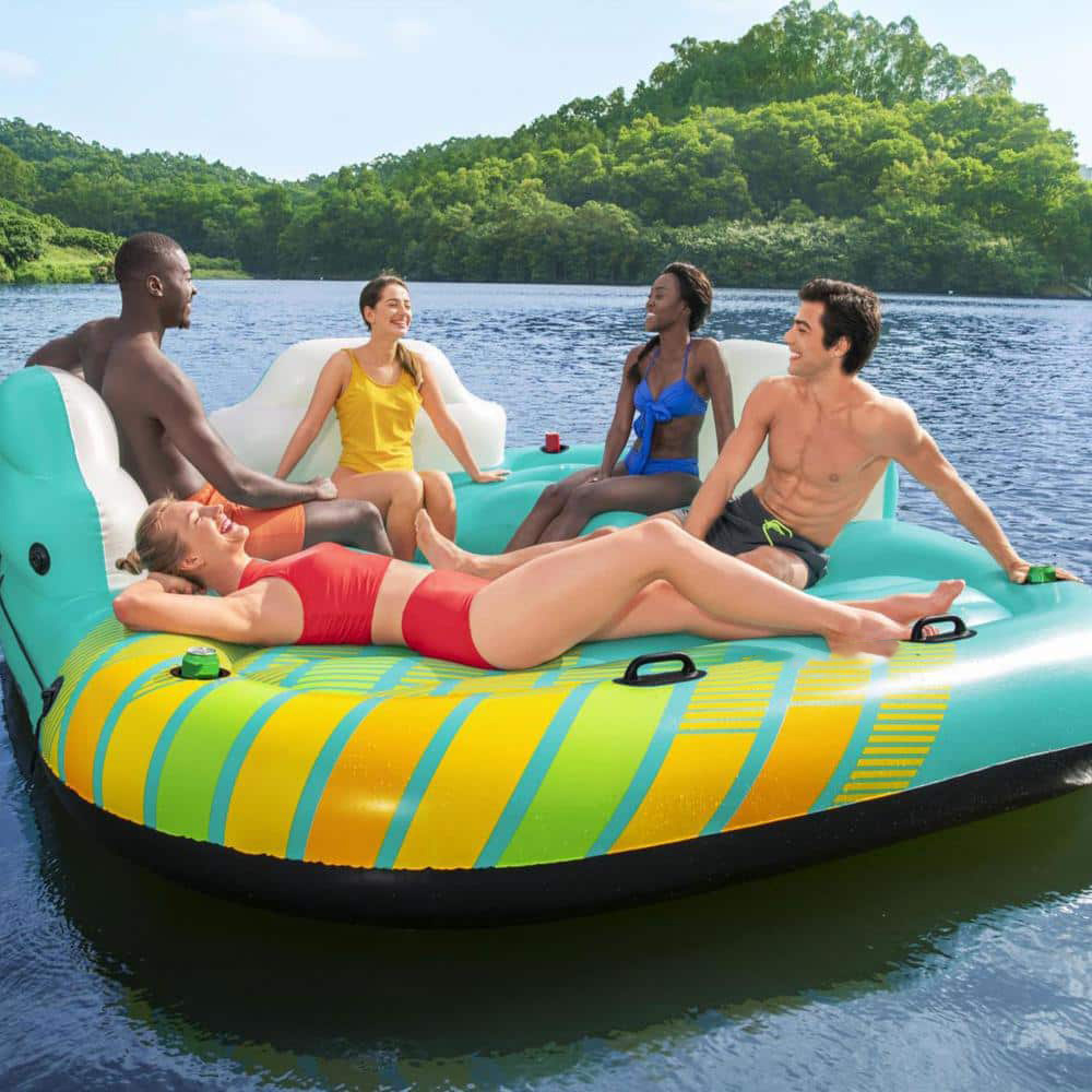 Multicolor Vinyl Sunny Lounger 5 Person Inflatable Island Floating Water Raft