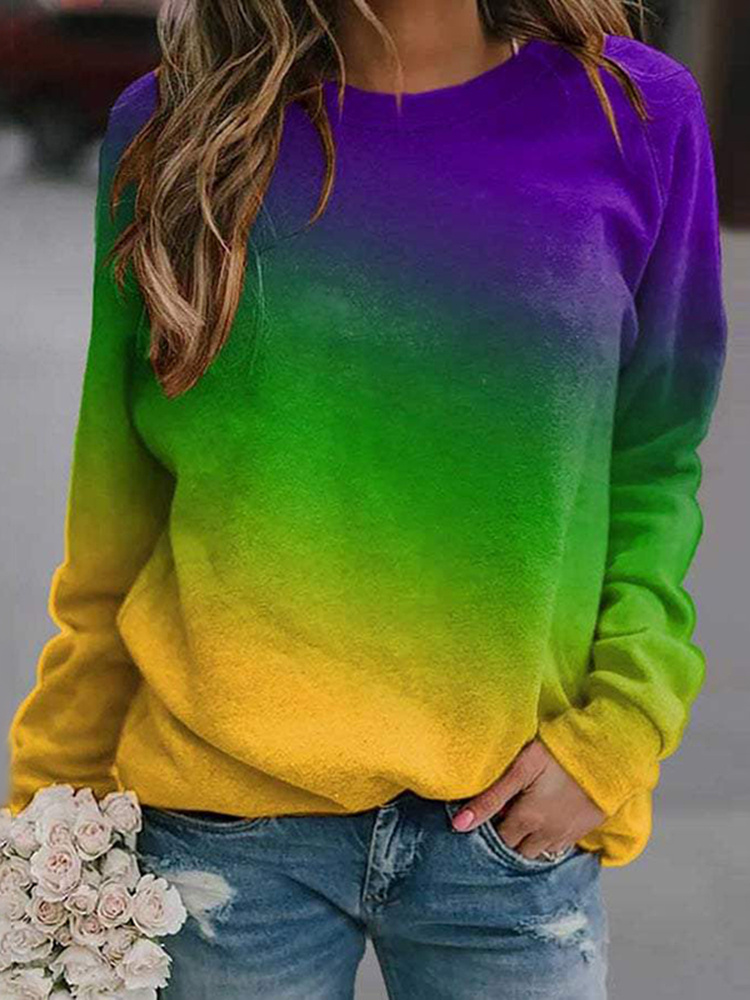 [CLEARANCE SALE]Mardi Gras Gradient Print Long Sleeve Casual Sweatshirt