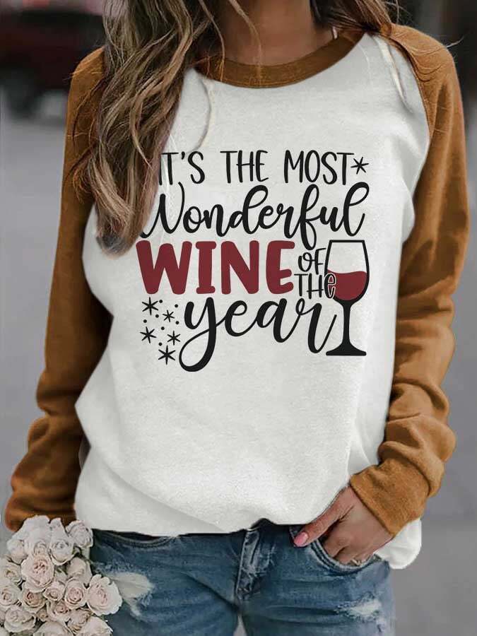 Women‘s It's The Most  Wonderful Wine Print Casual Sweatshirt