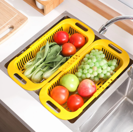 Adjustable Drain Basket Dish Drainer Fruit Vegetable Washing Basket Expandable Sink Drain Rack Kitchen Storage Organizer Tool