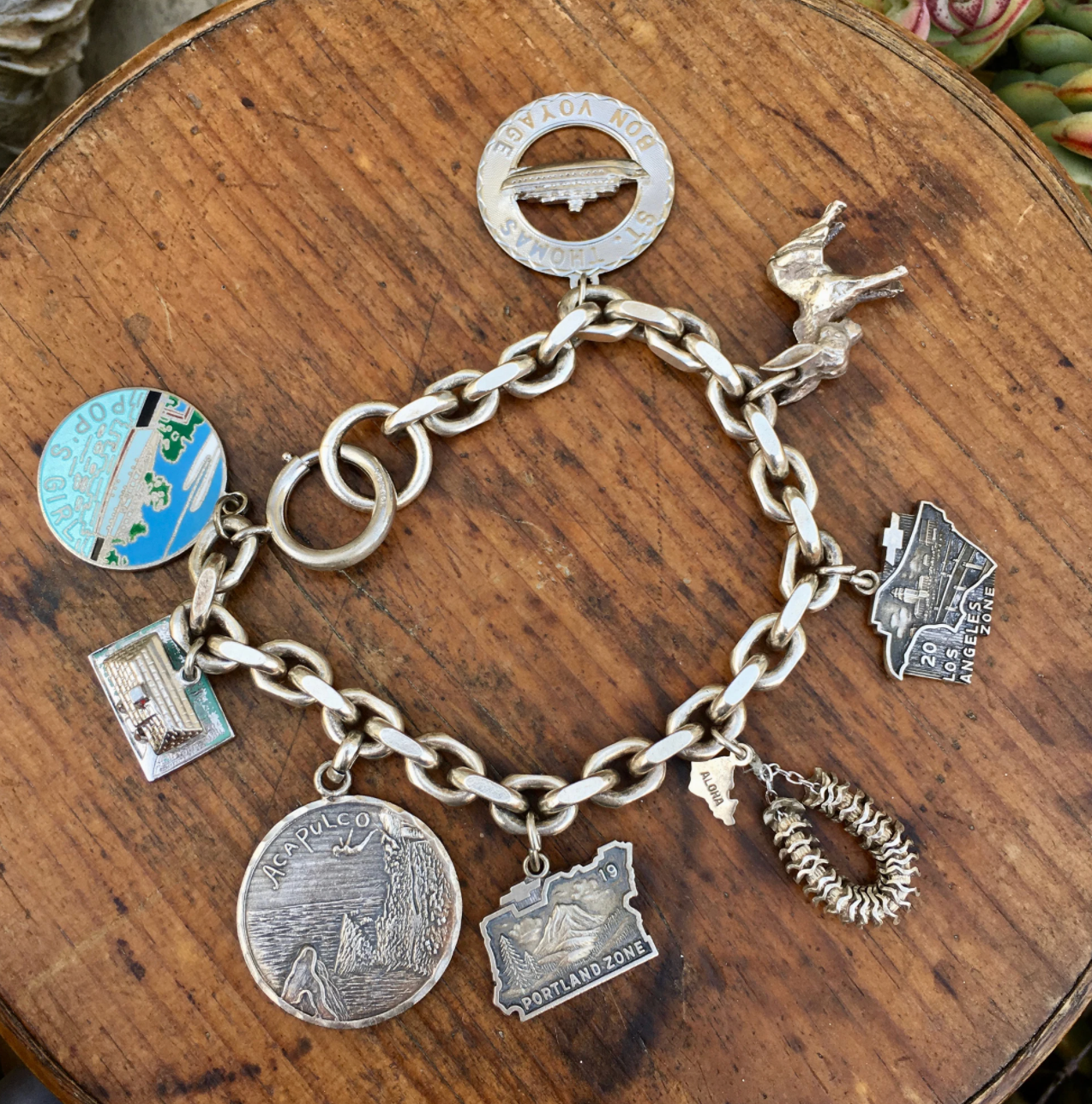 Vintage Sterling Silver Charm Bracelet with Over-Sized Charms
