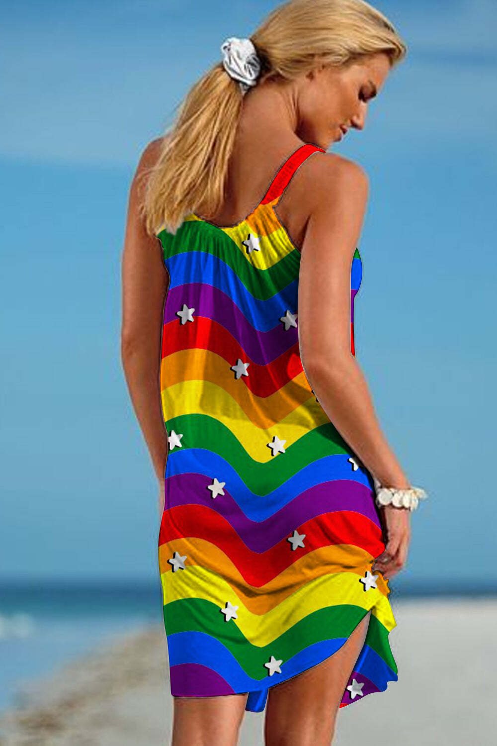 [CLEARANCE SALE]Rainbow Tie Dye Beach Sleeveless Dress