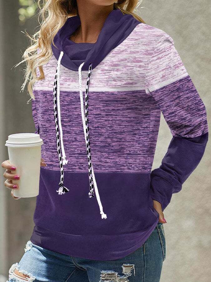 Casual Purple Contrast Panel Sweatshirt